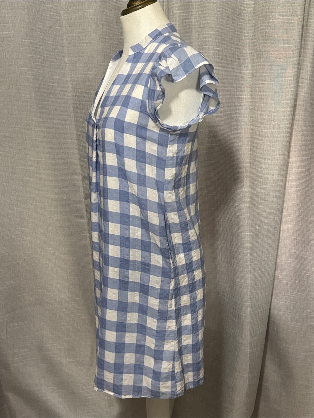 Like New-THML Dresz-Blue & White Gingham Check-Cotton/Rayon Blend-S-Lined-V Neck - Picture 7 of 14